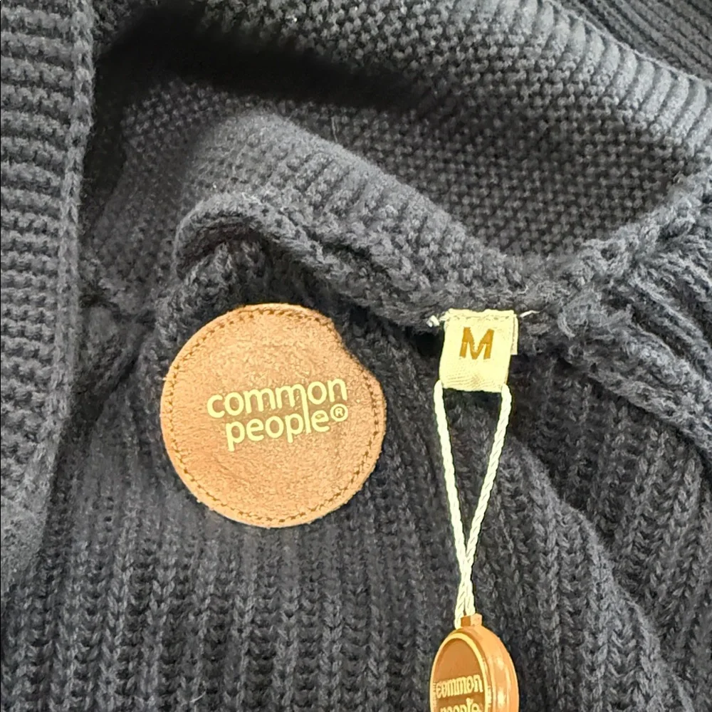 Common People Navy Shawl Collar V-Neck Button Up Ribbed Knit Cardigan Preppy M